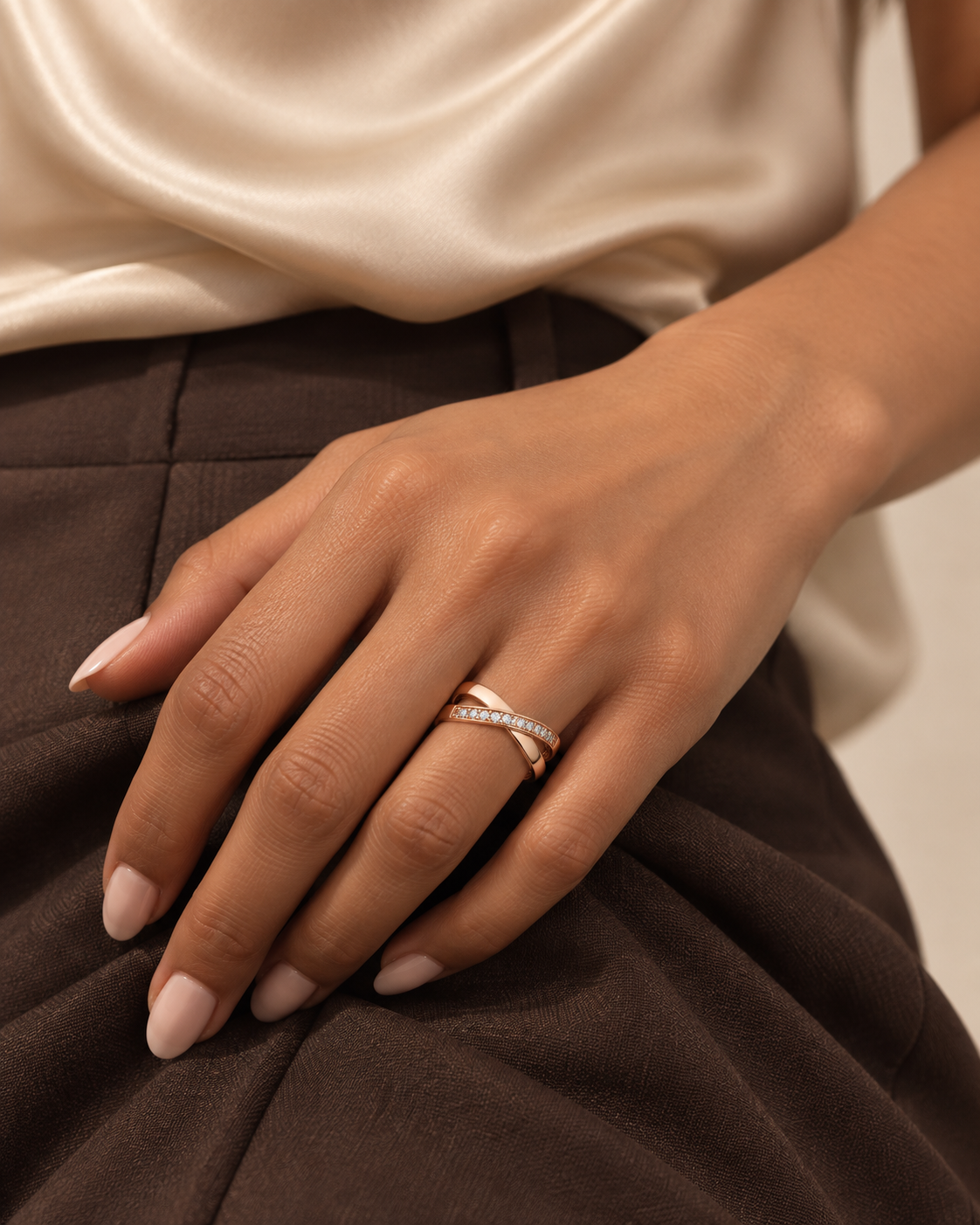 Two-Tone Crossover Ring — Farther worn