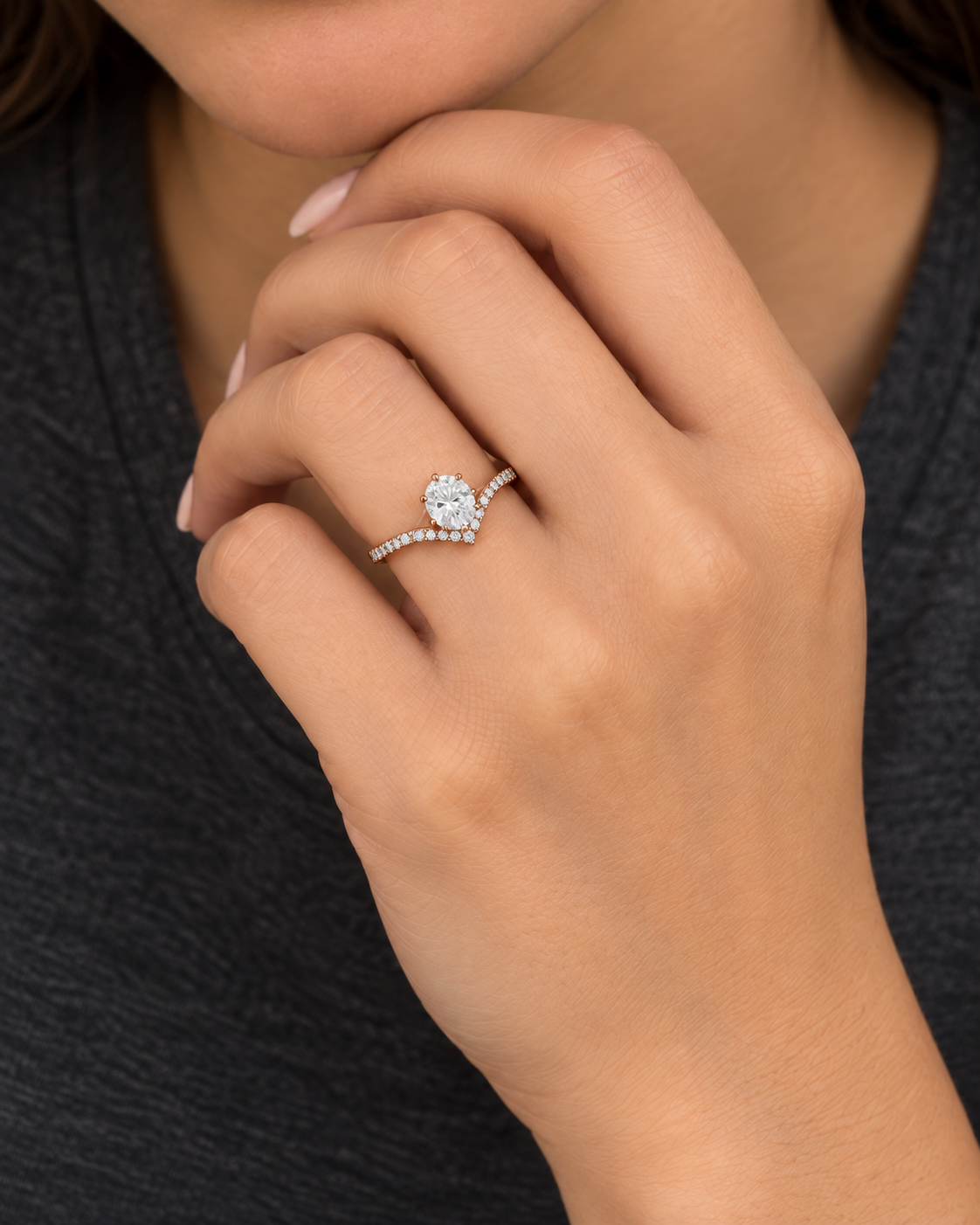 Scalloped Solitaire Ring — Close hand
