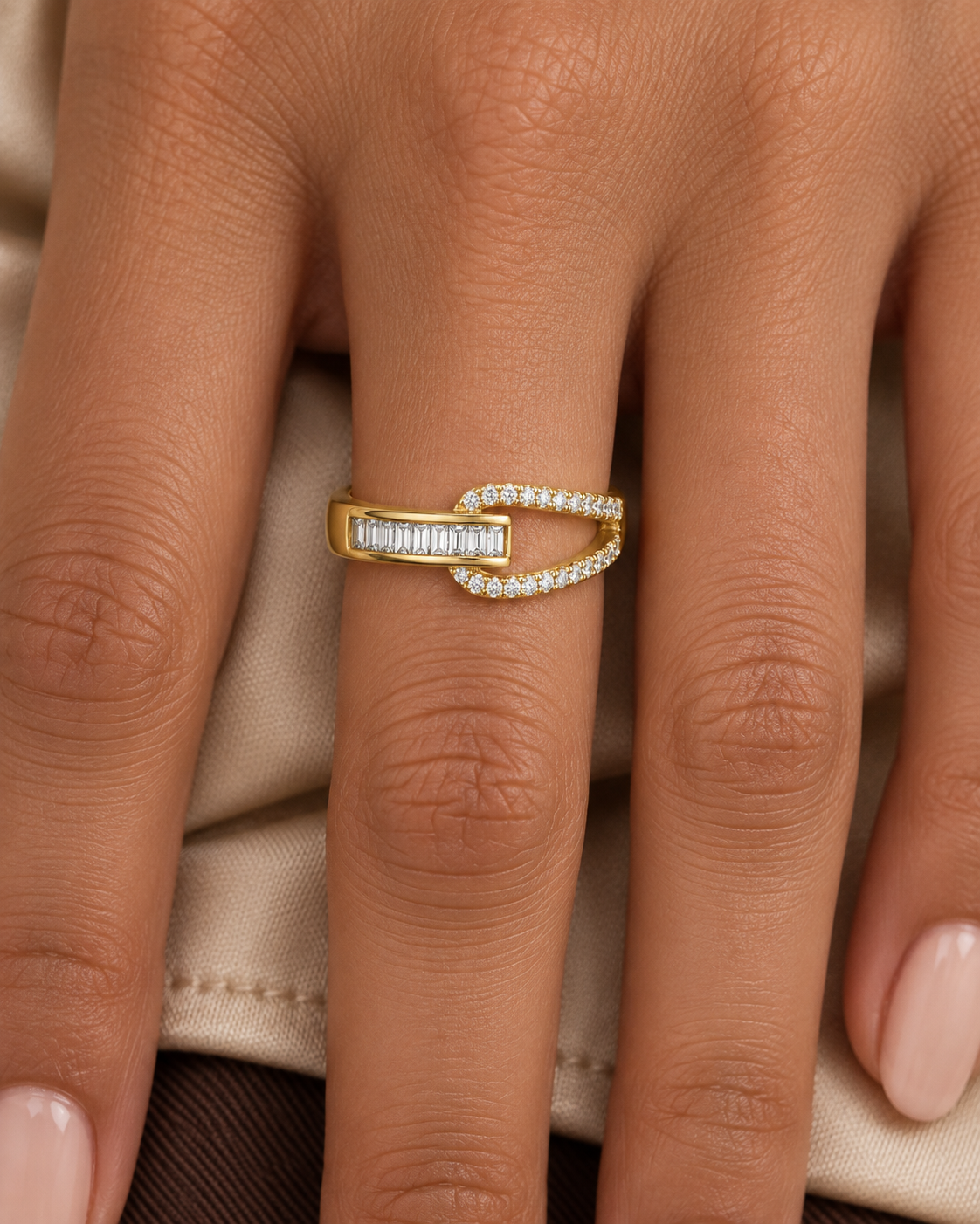 Baguette Bypass Ring — Close hand