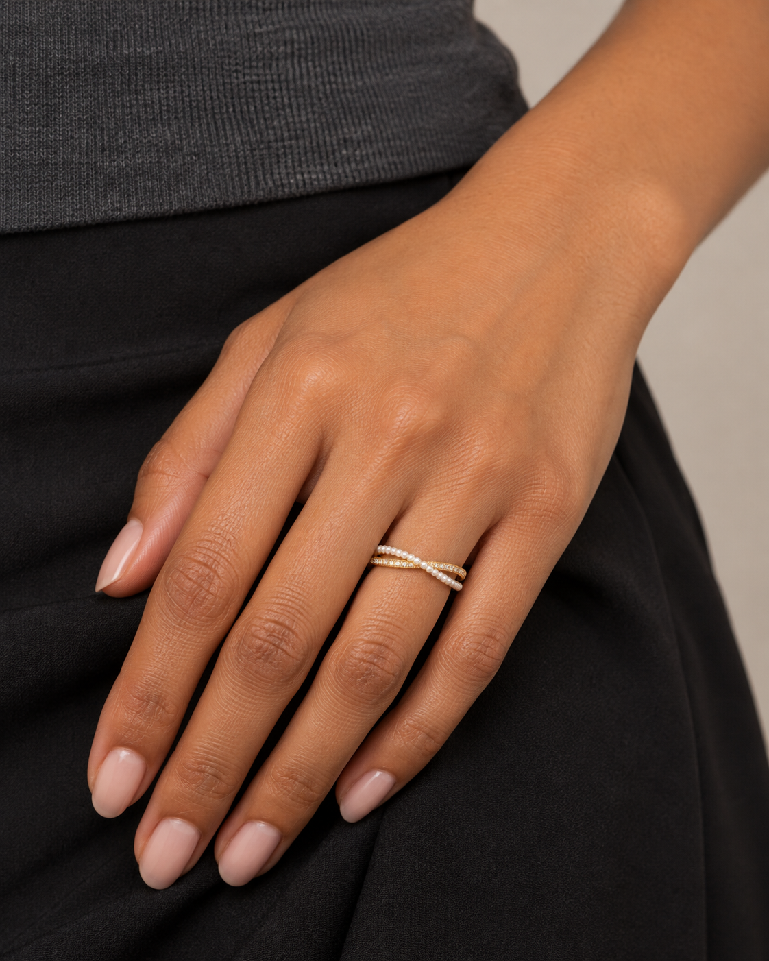 Crossed Wave Ring — Farther worn