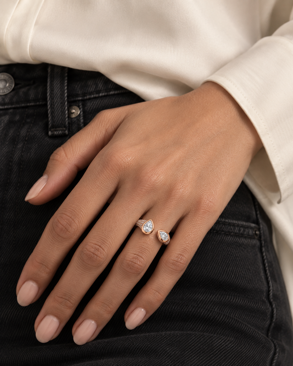 Twin Pear Ring — Farther worn