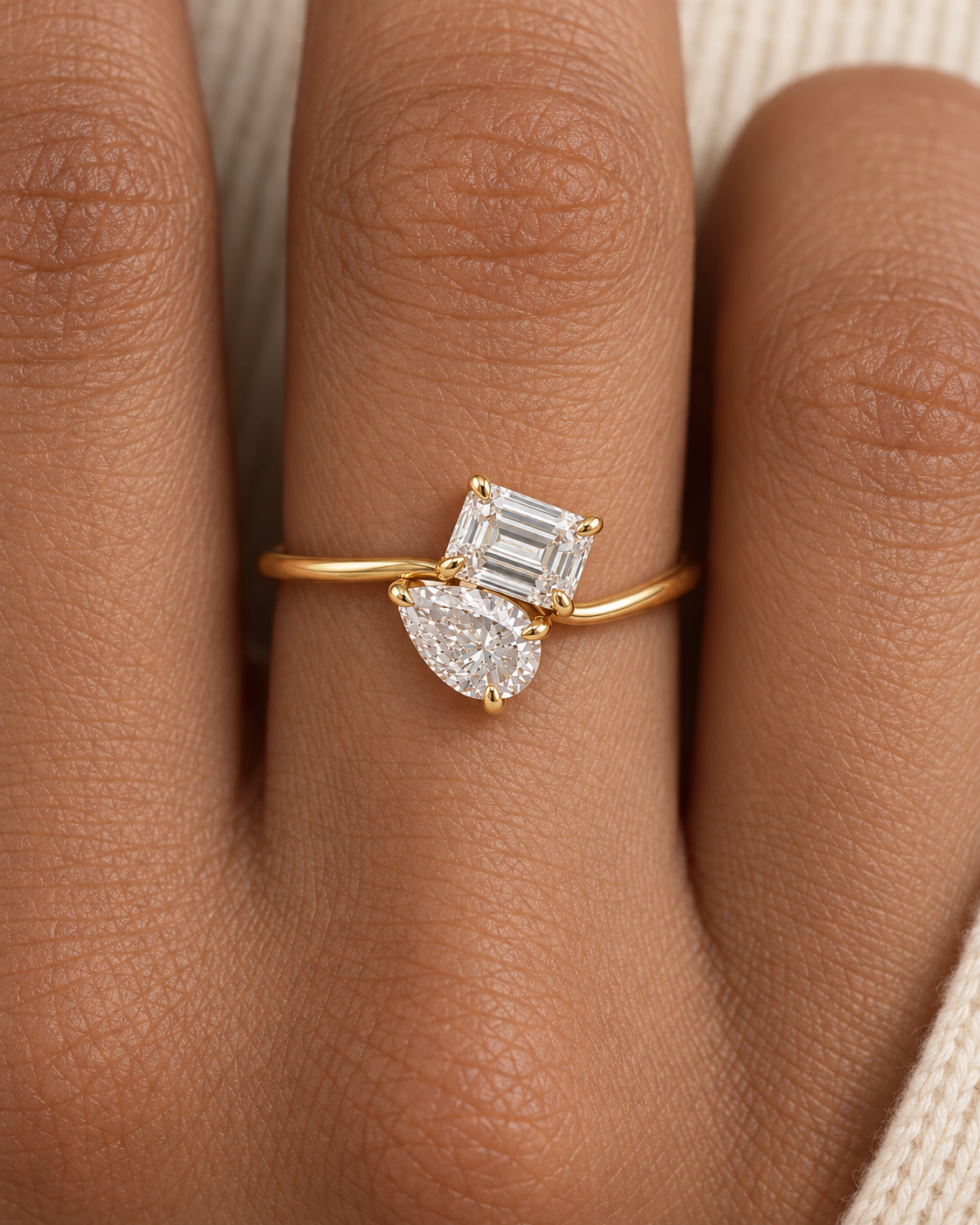 Emerald-Cut Pear Ring — Close hand