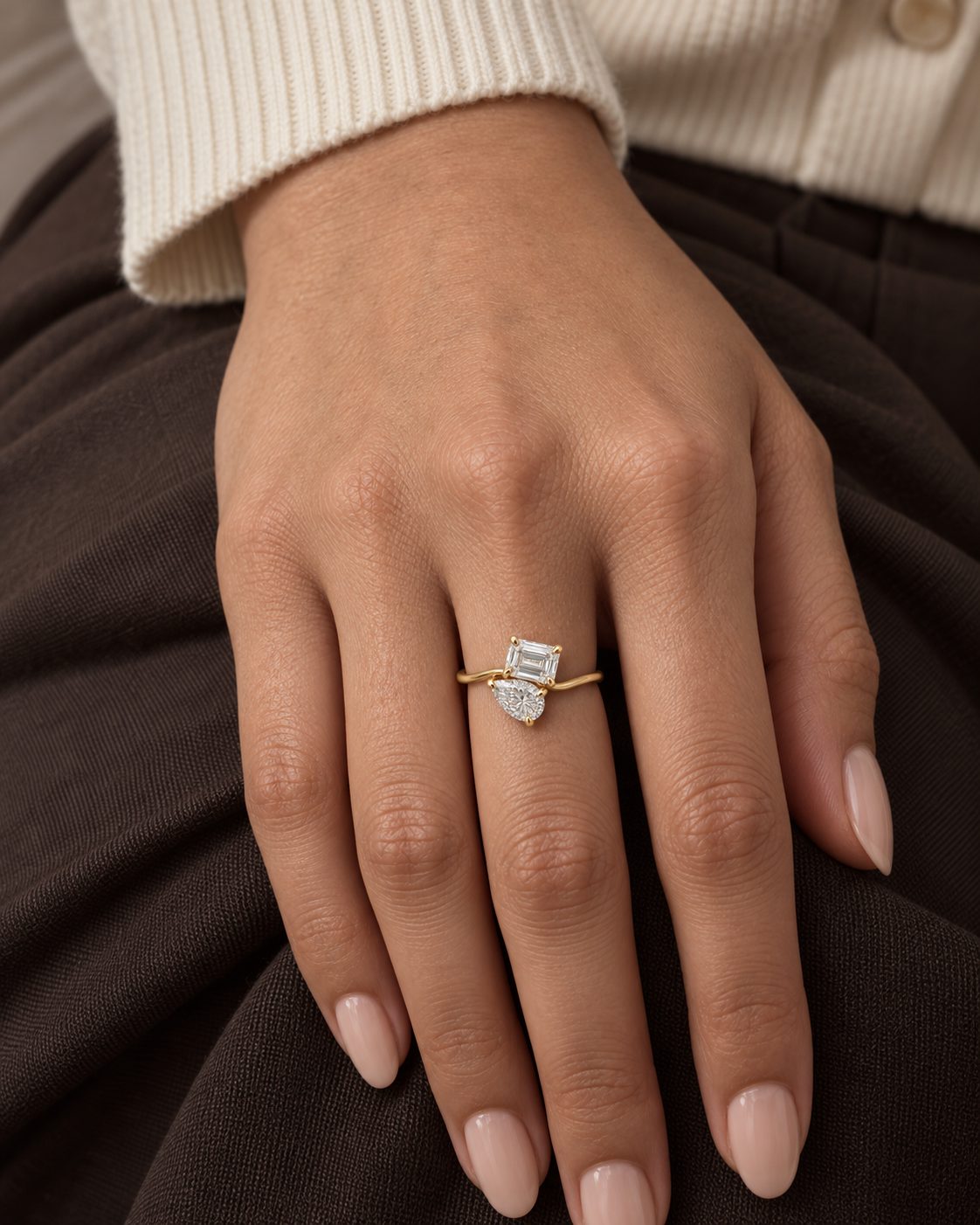 Emerald-Cut Pear Ring — Farther worn