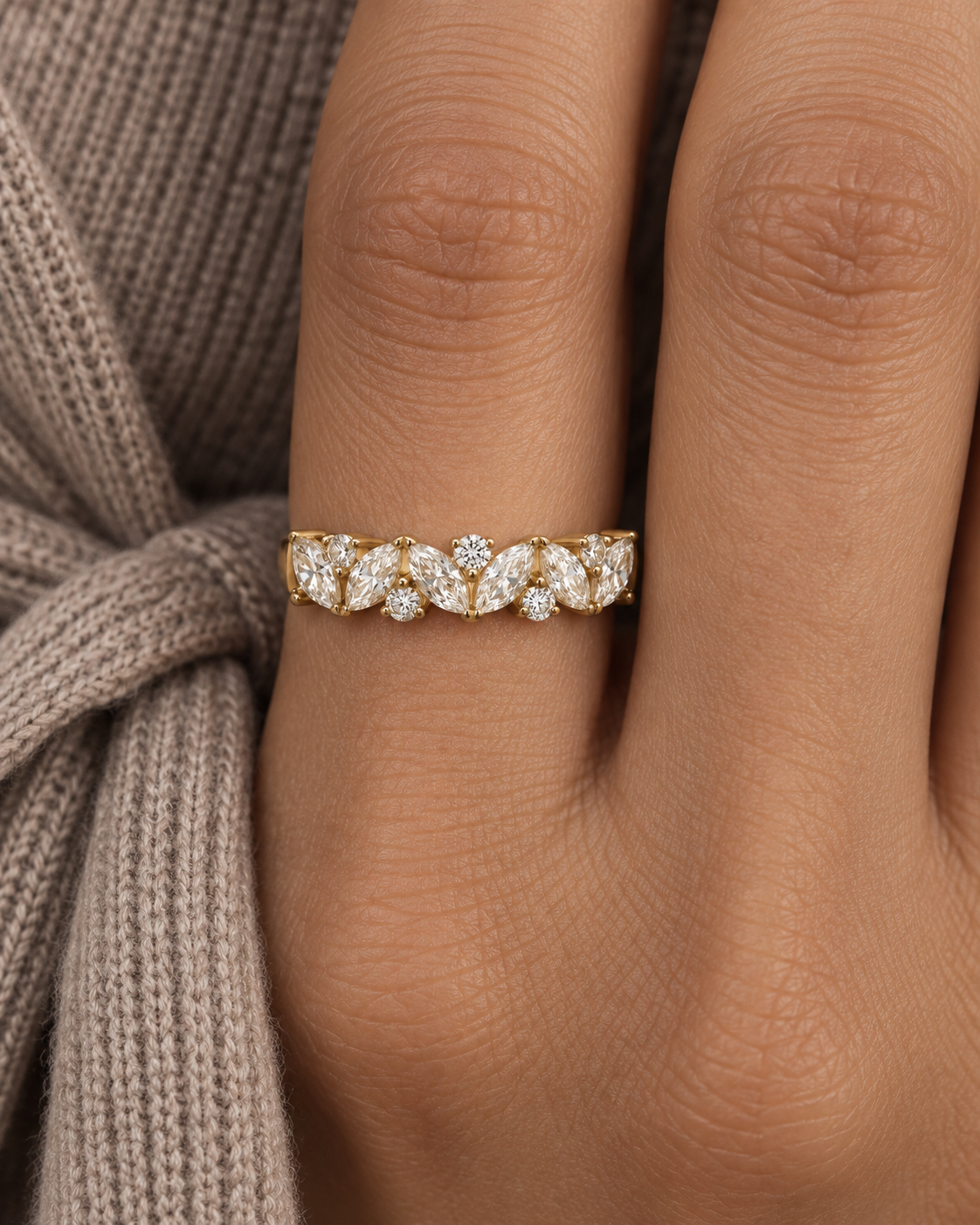 Linked Marquise Ring — Close hand