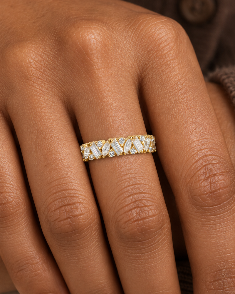 Mixed-Cut Band Ring — Close hand