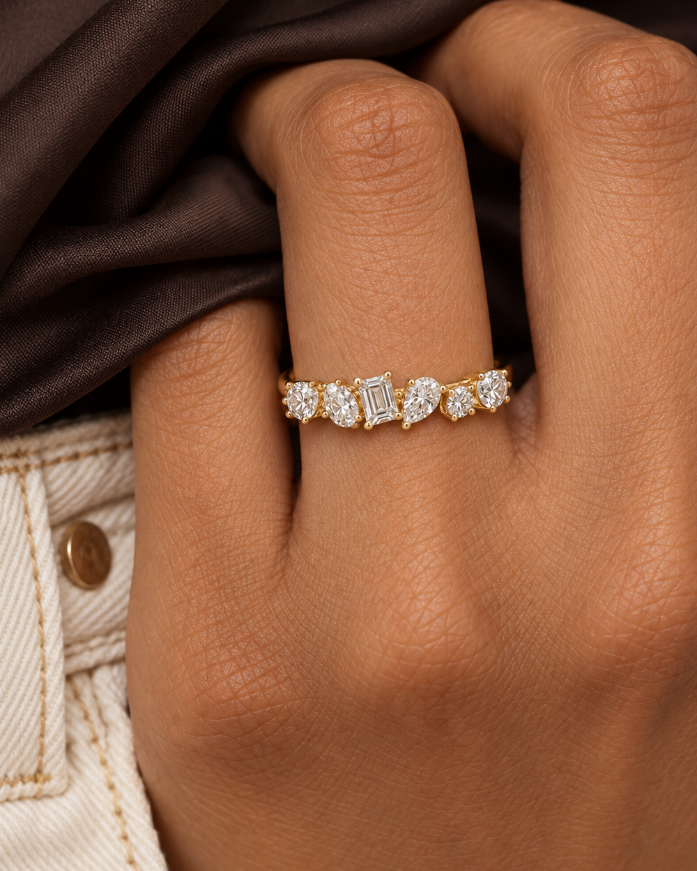 Mixed-Cut Row Ring — Close hand