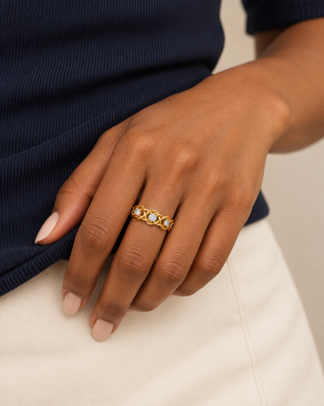 Openwork Knot Ring — Farther worn
