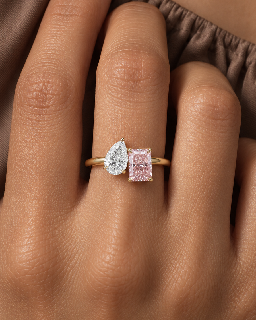 Pink Emerald-Cut Ring — Close hand