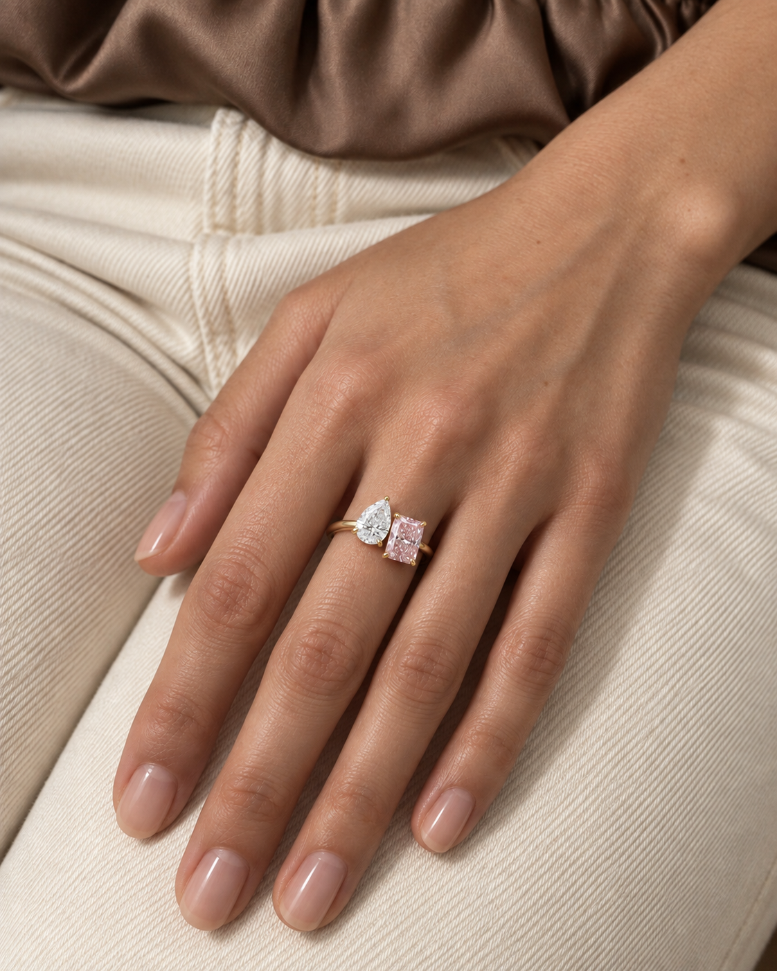 Pink Emerald-Cut Ring — Farther worn