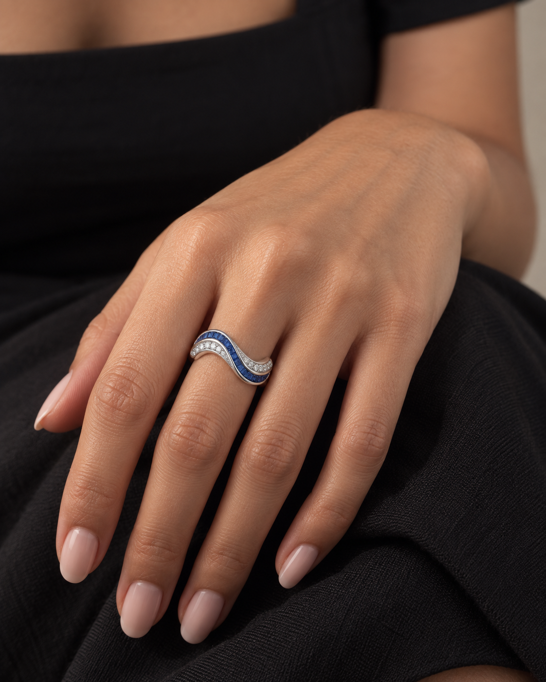 Blue Wave Ring — Close hand