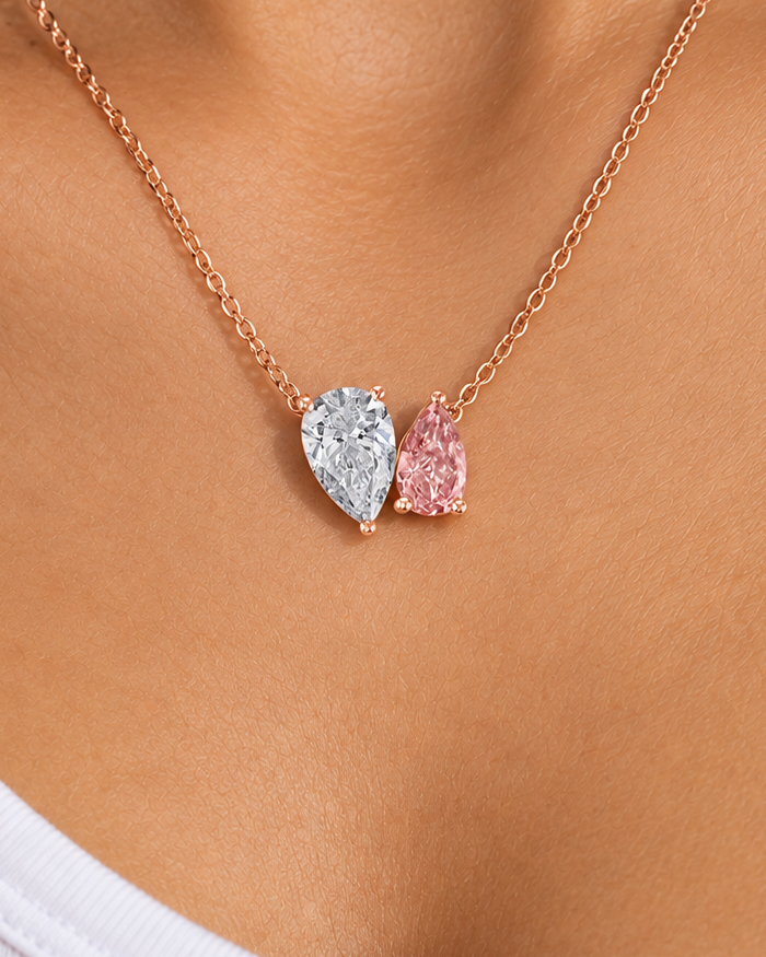Pink Pear Necklace — Close worn