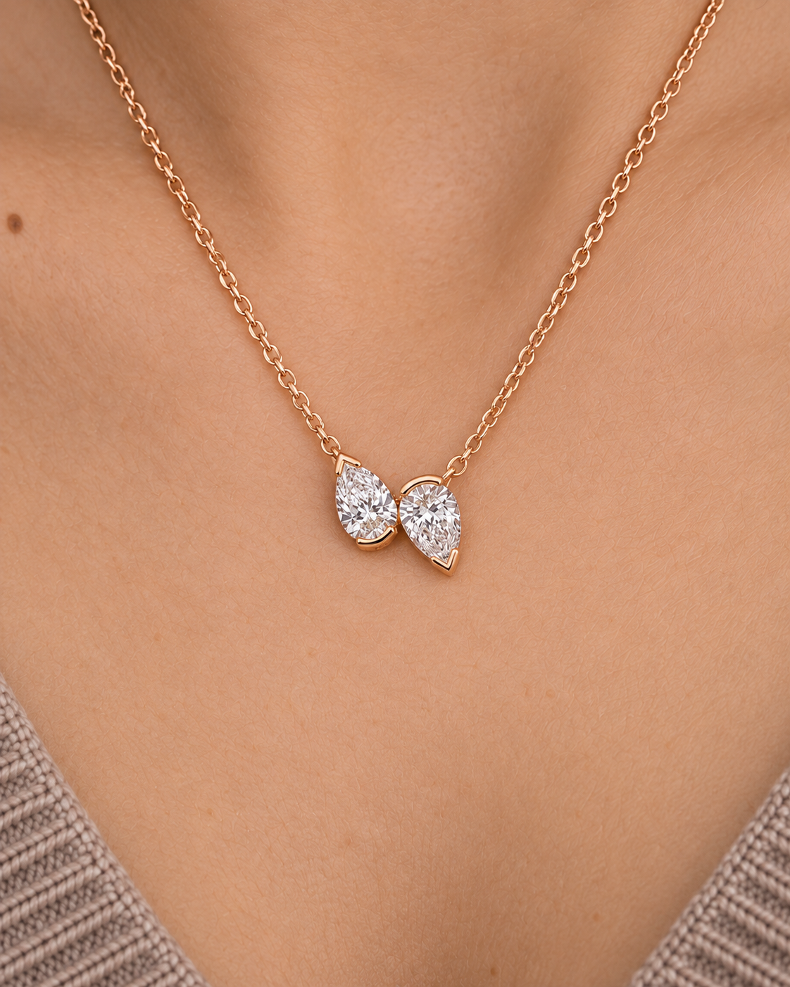 Twin Pear Necklace — Close worn