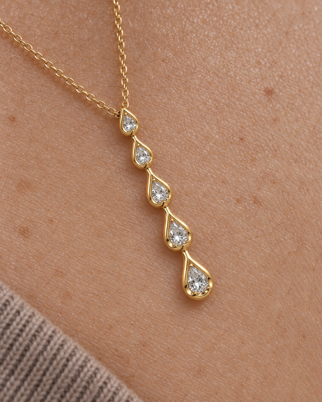 Five-Pear Necklace — Close worn