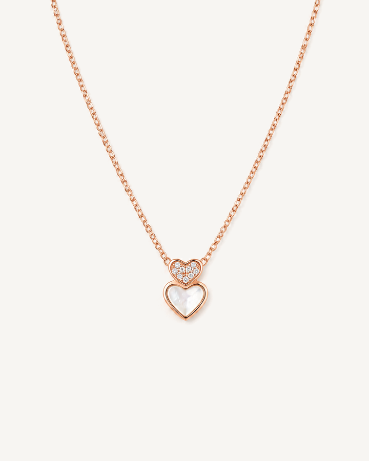 Double Heart Necklace product image on Oyster Silk background