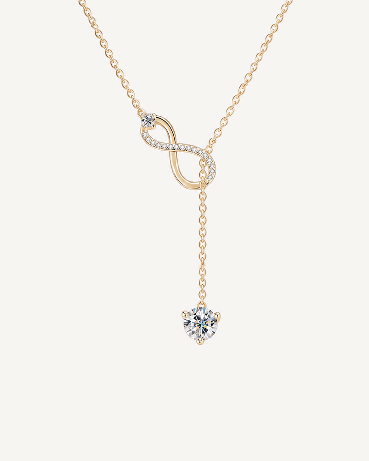 Infinity Lariat Necklace product image on Oyster Silk background