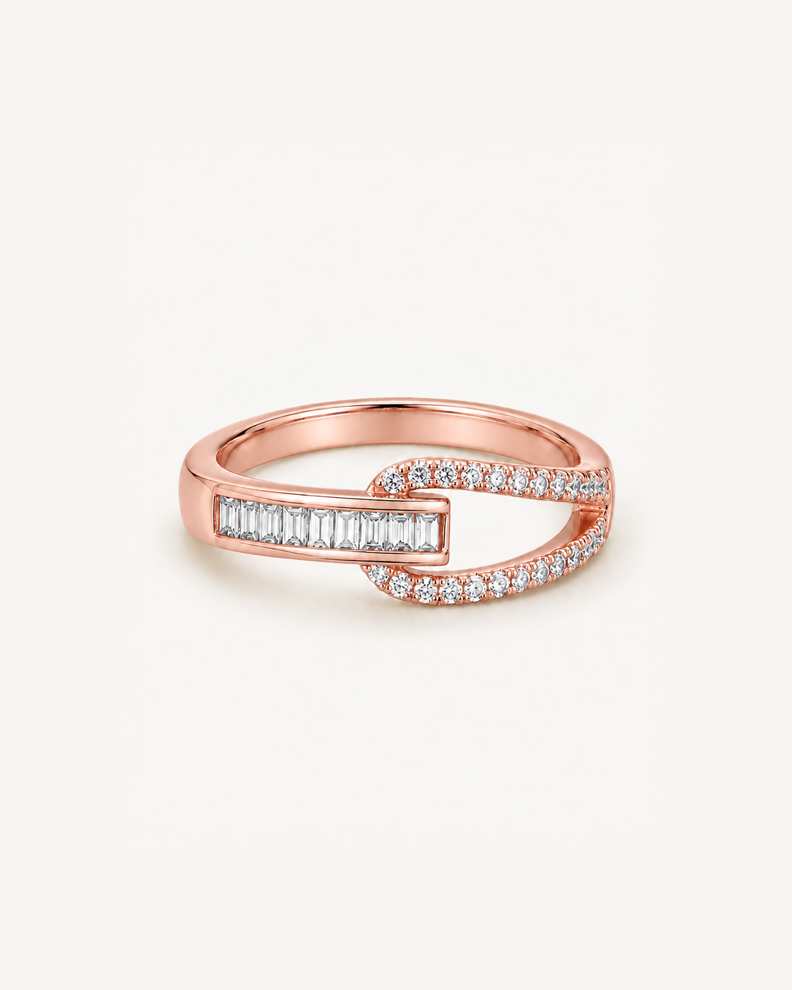 Baguette Bypass Ring in Rose Gold