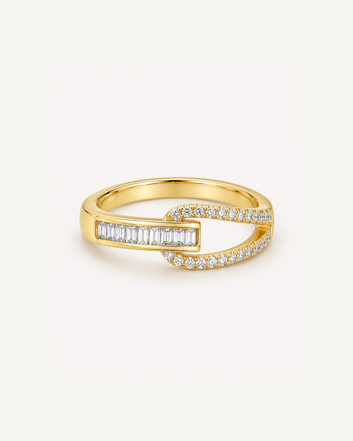 Baguette Bypass Ring in Yellow Gold