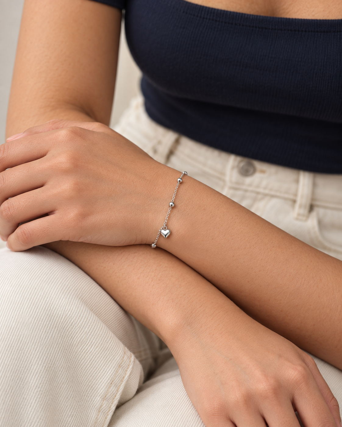 Puffed Heart Bracelet — worn close view