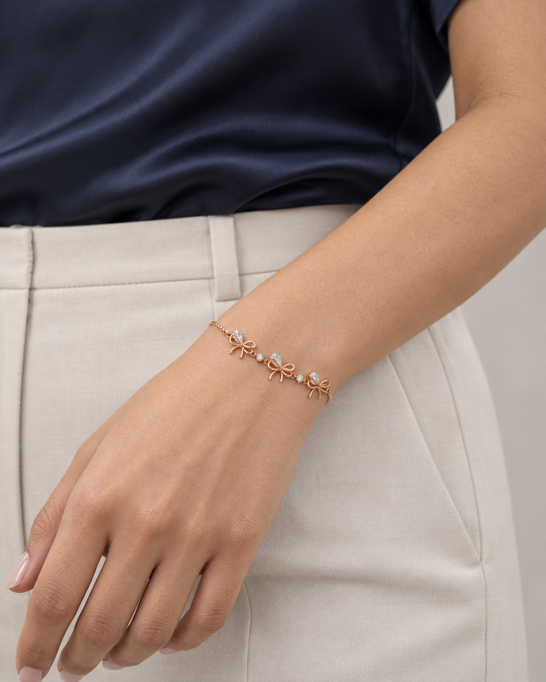 Bow Link Bracelet — worn close view