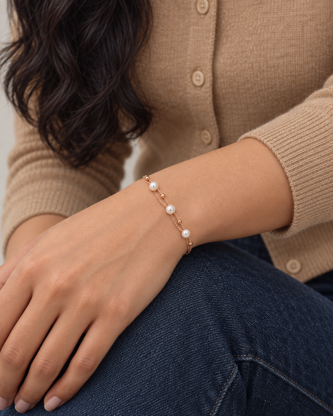 Double-Strand Bead Bracelet — worn close view