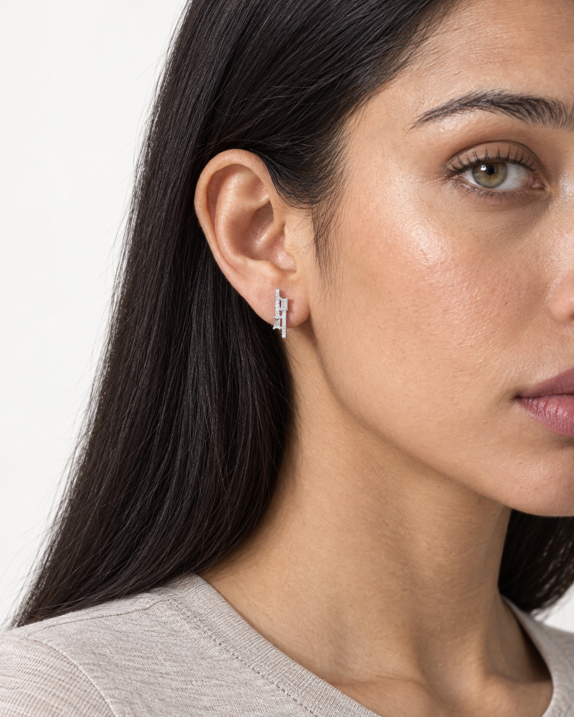 Baguette Bar Studs — worn close view