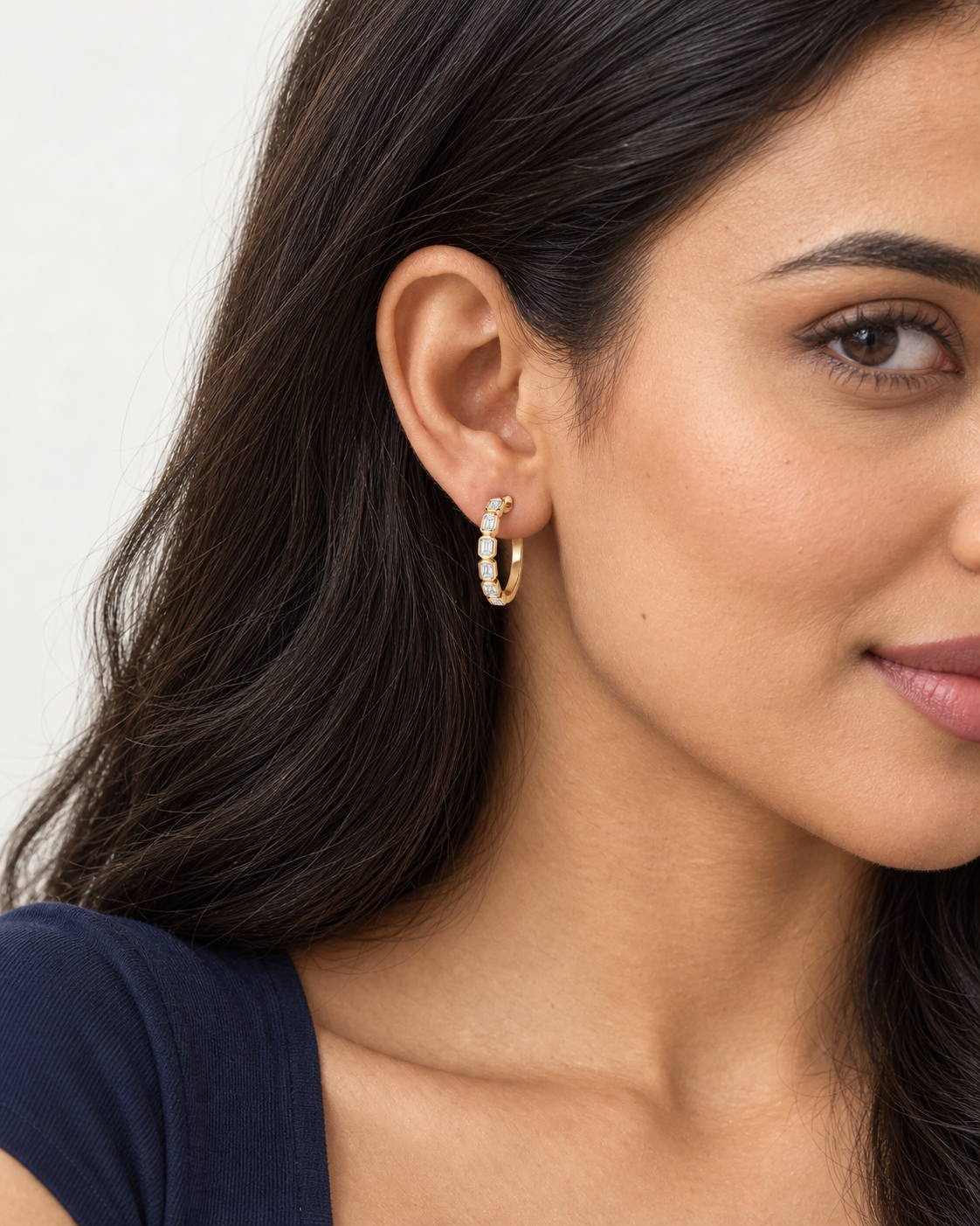 Baguette Link Hoops — worn close view