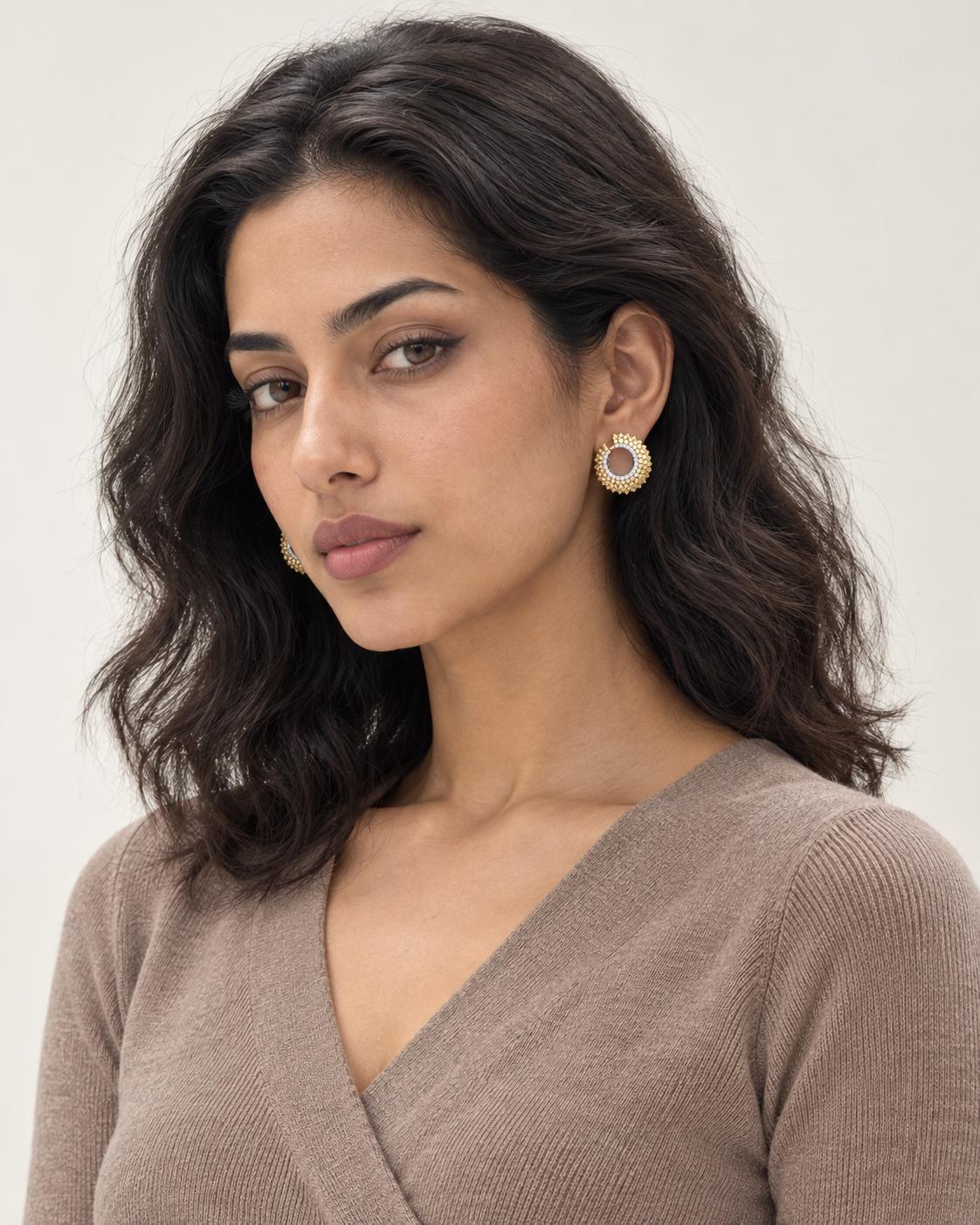 Beaded Halo Hoops — worn studio view