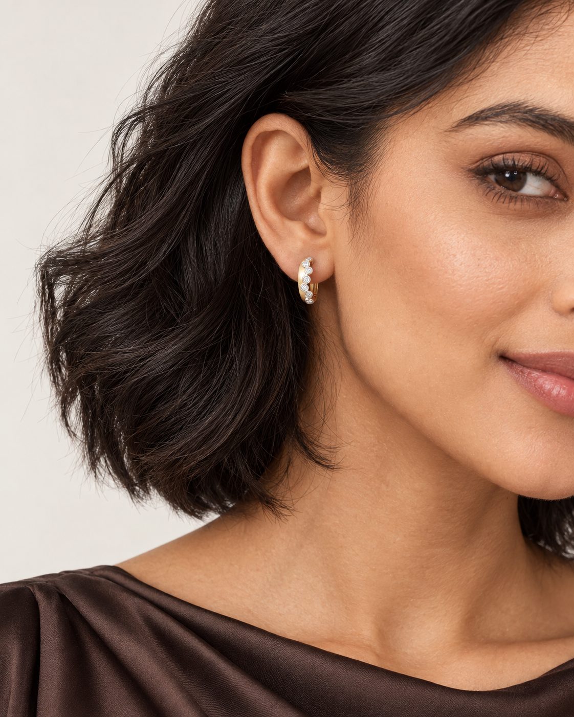 Bezel Pavé Hoops — worn close view