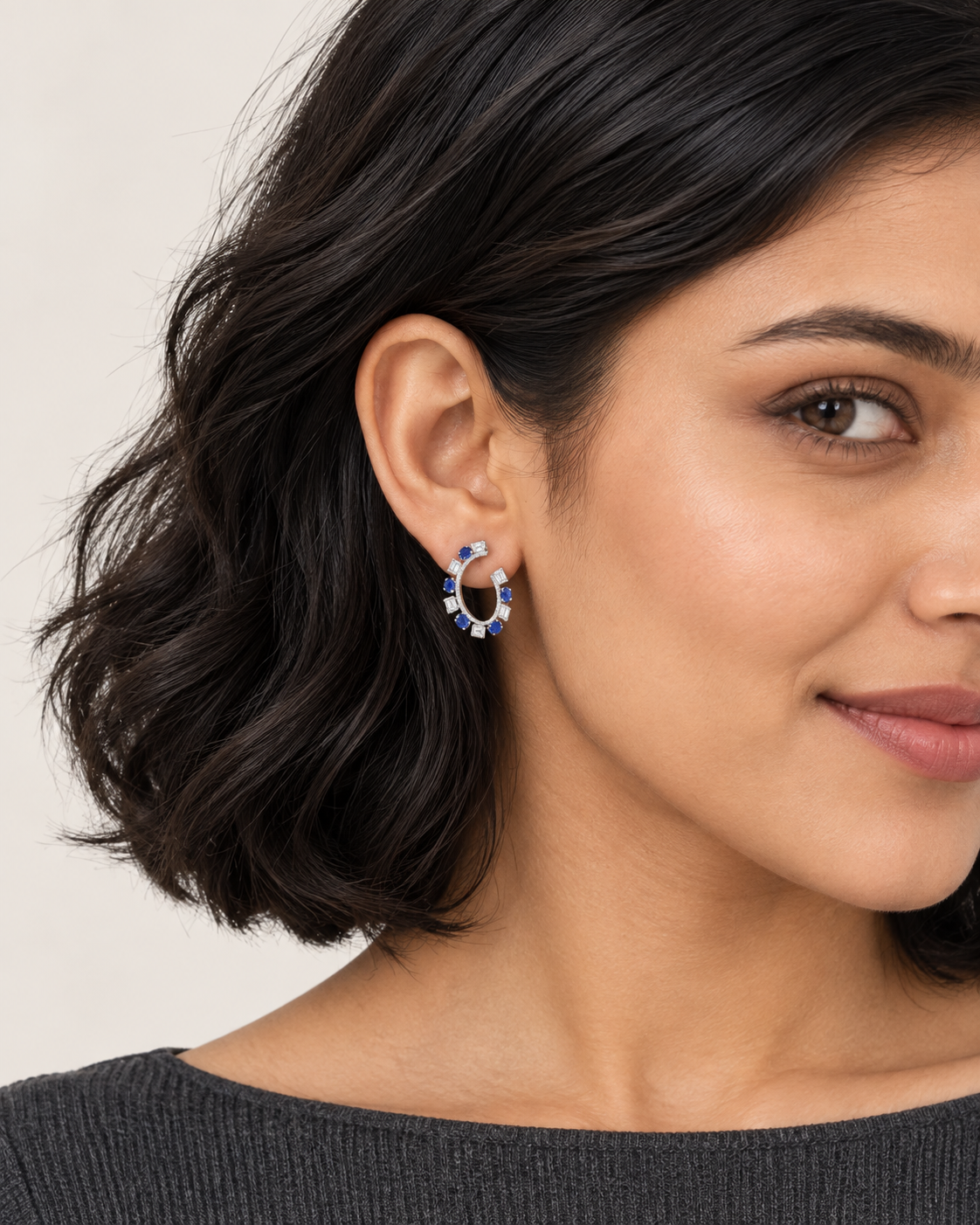 Blue Open Hoops — worn close view