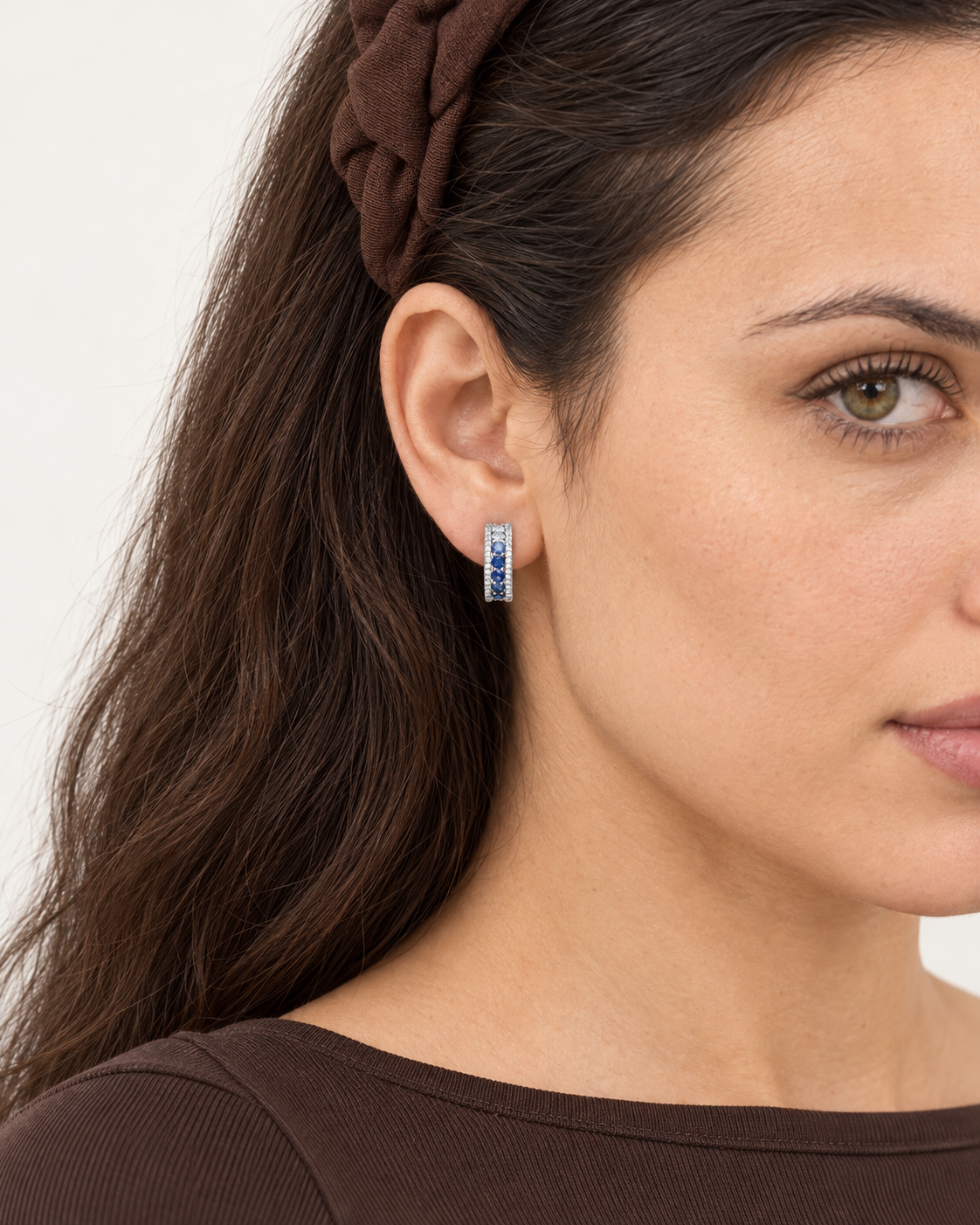 Blue Round Hoops — worn close view