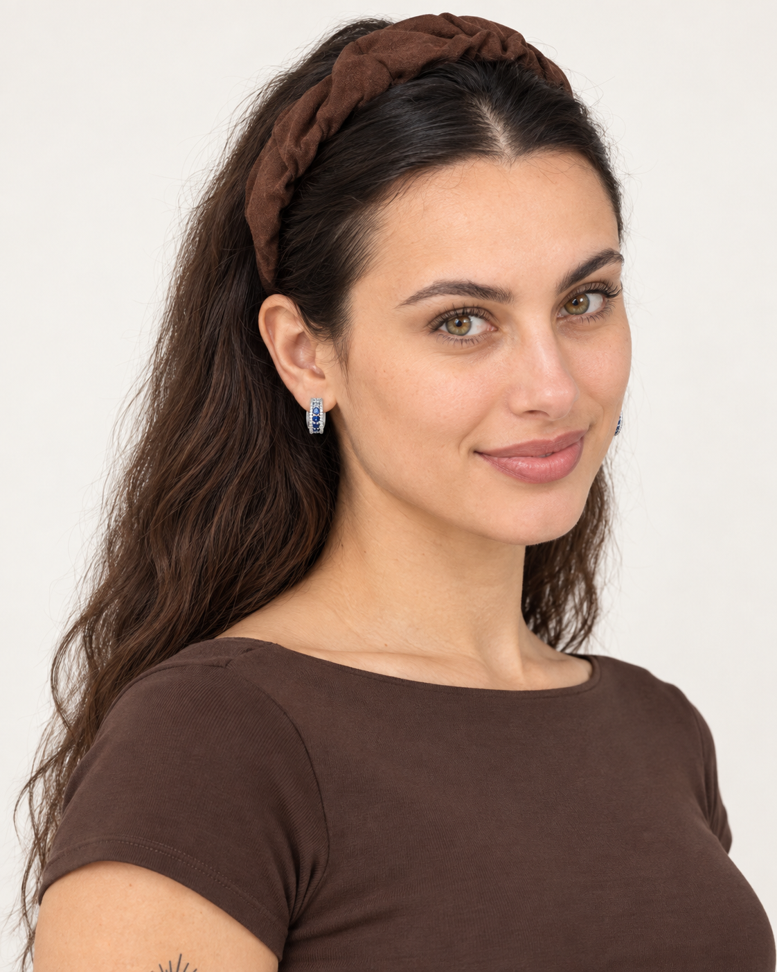 Blue Round Hoops — worn studio view
