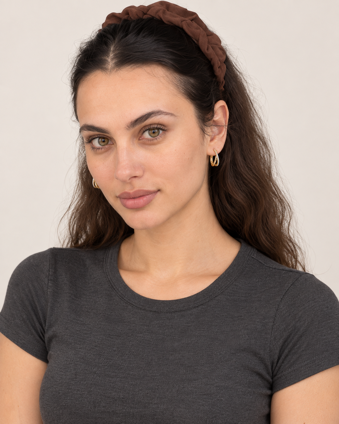 Crossing Pavé Hoops — worn studio view