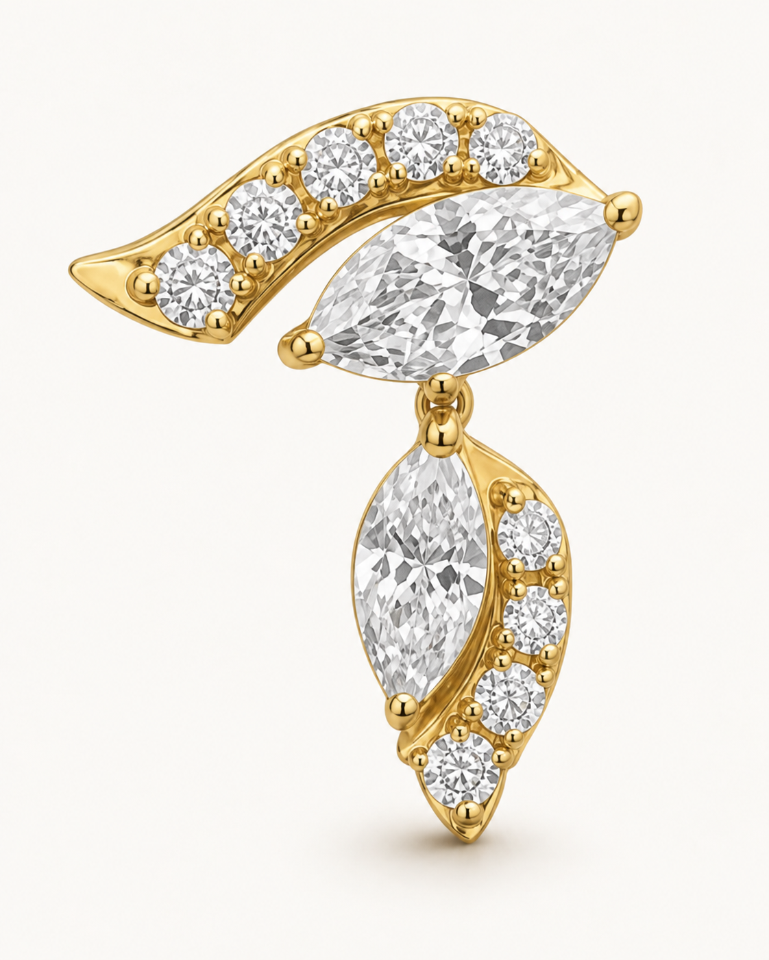 Curved Leaf Drop Earrings — construction detail