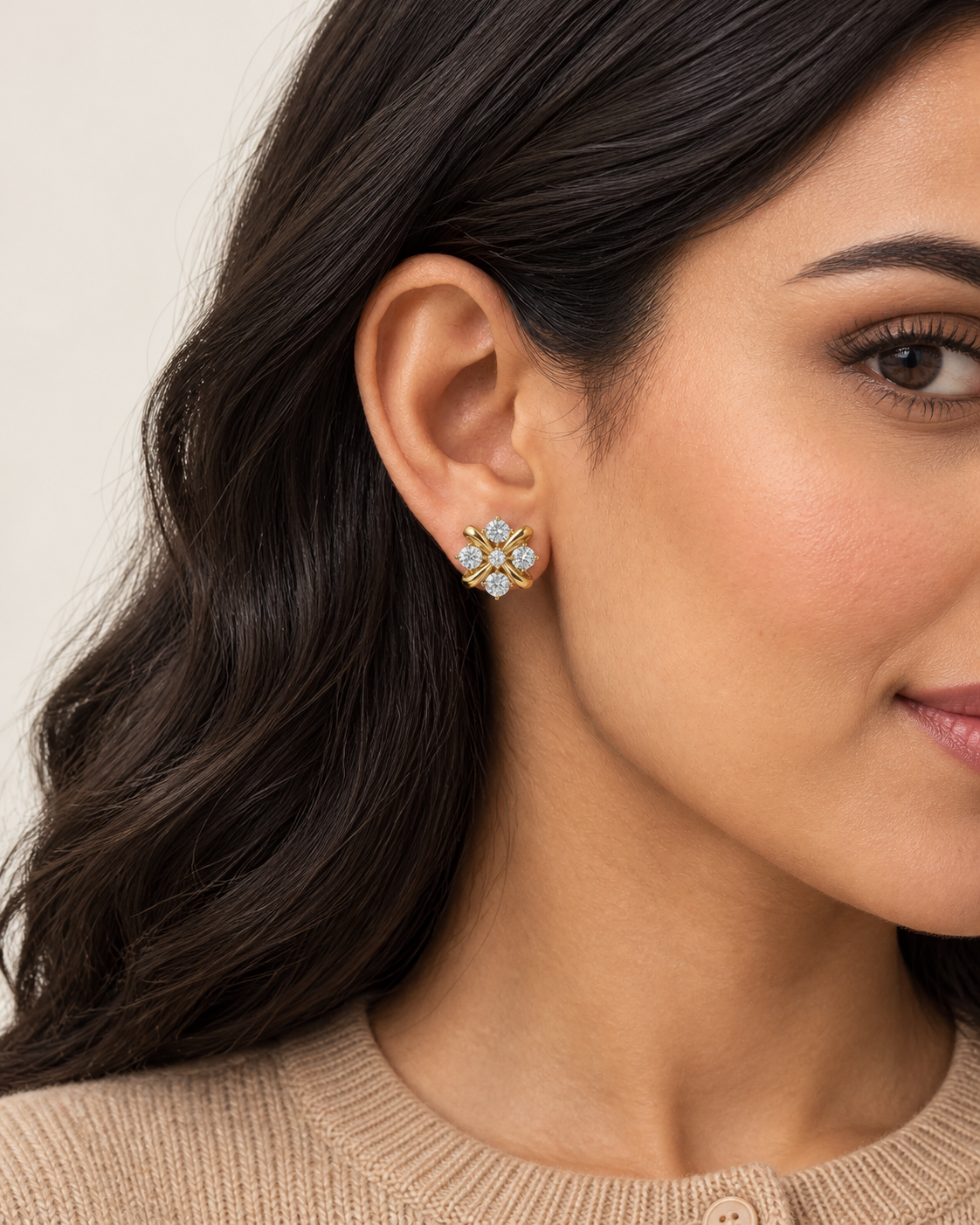 Floral Knot Studs — worn close view