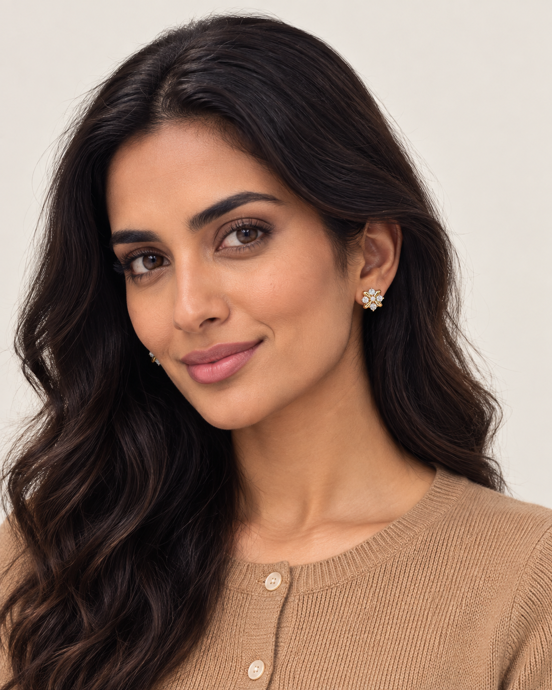 Floral Knot Studs — worn studio view