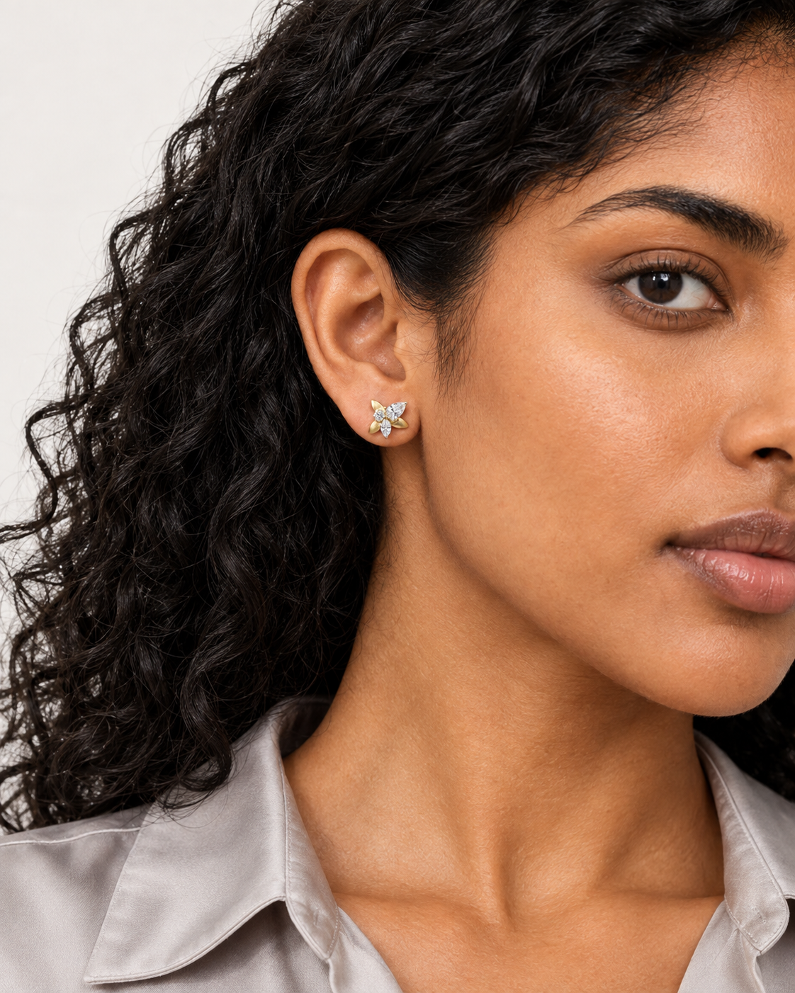 Floral Marquise Studs — worn close view