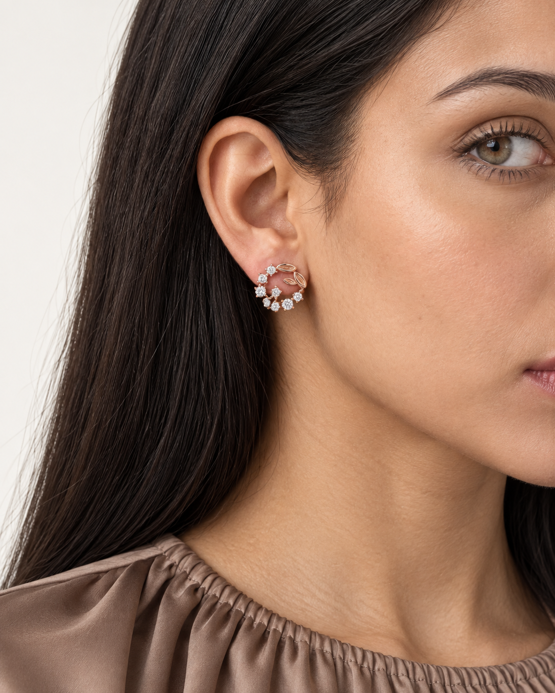 Floral Wreath Studs — worn close view