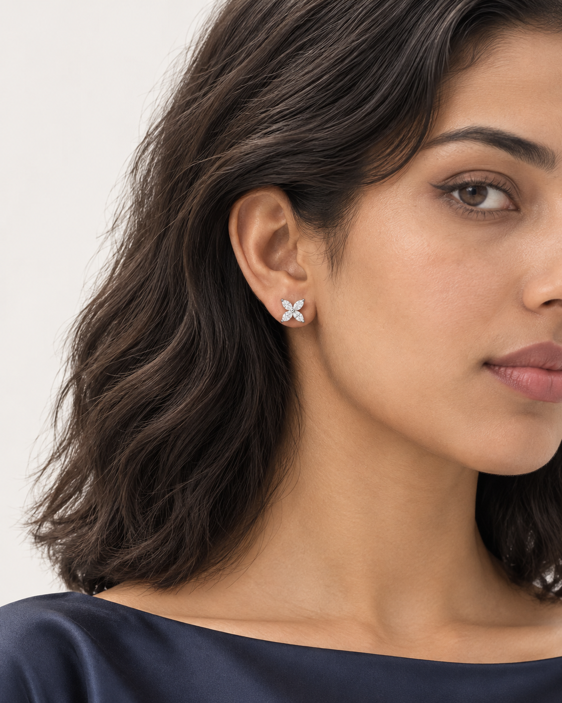 Four-Petal Studs — worn close view