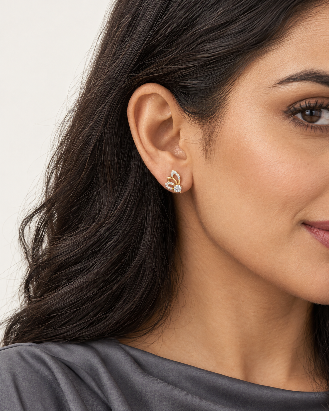 Layered Butterfly Studs — worn close view