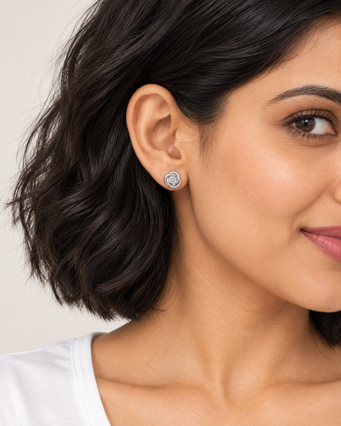 Layered Swirl Studs — worn close view