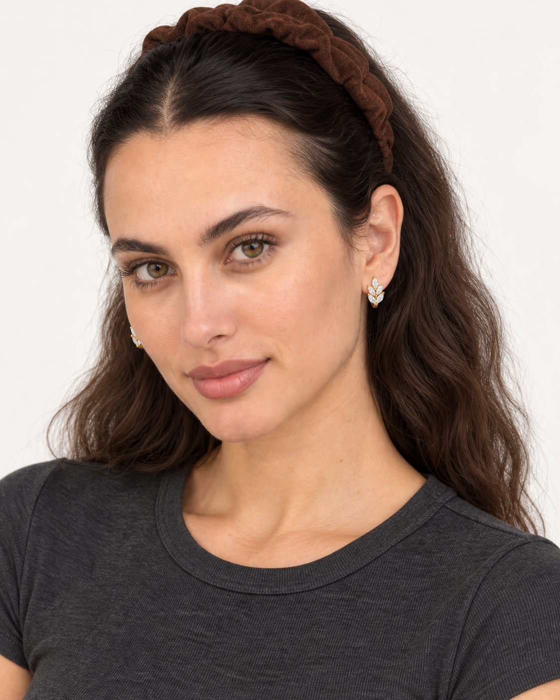 Marquise Leaf Hoops — worn studio view
