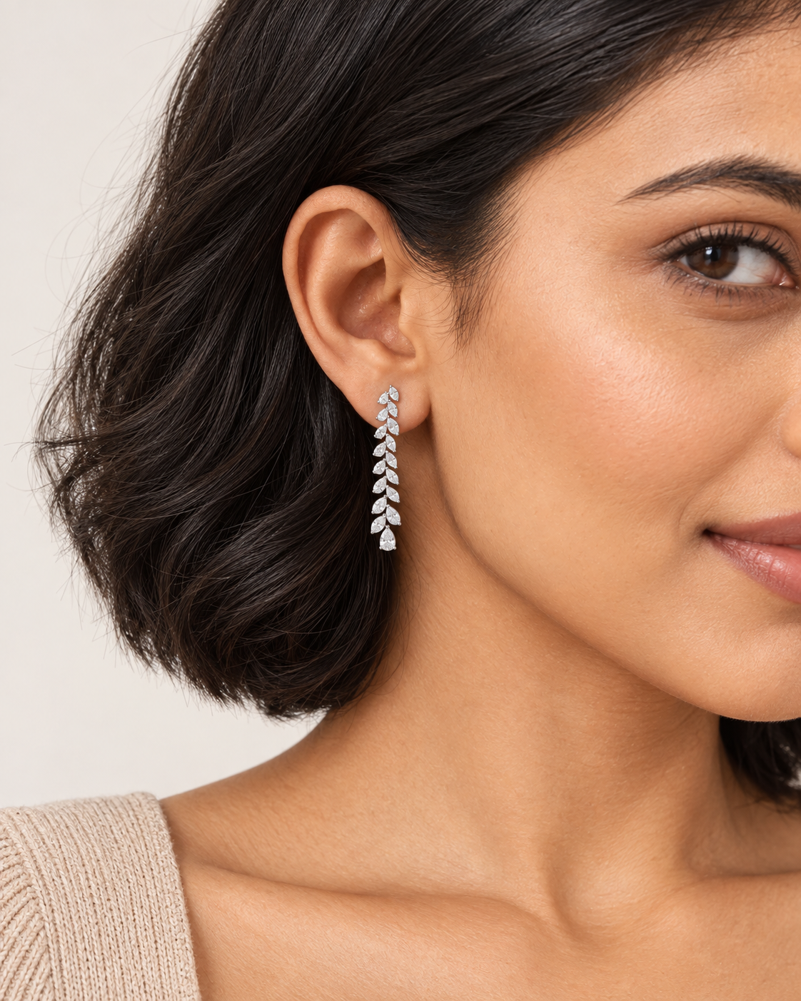 Marquise Line Drop Earrings — worn close view