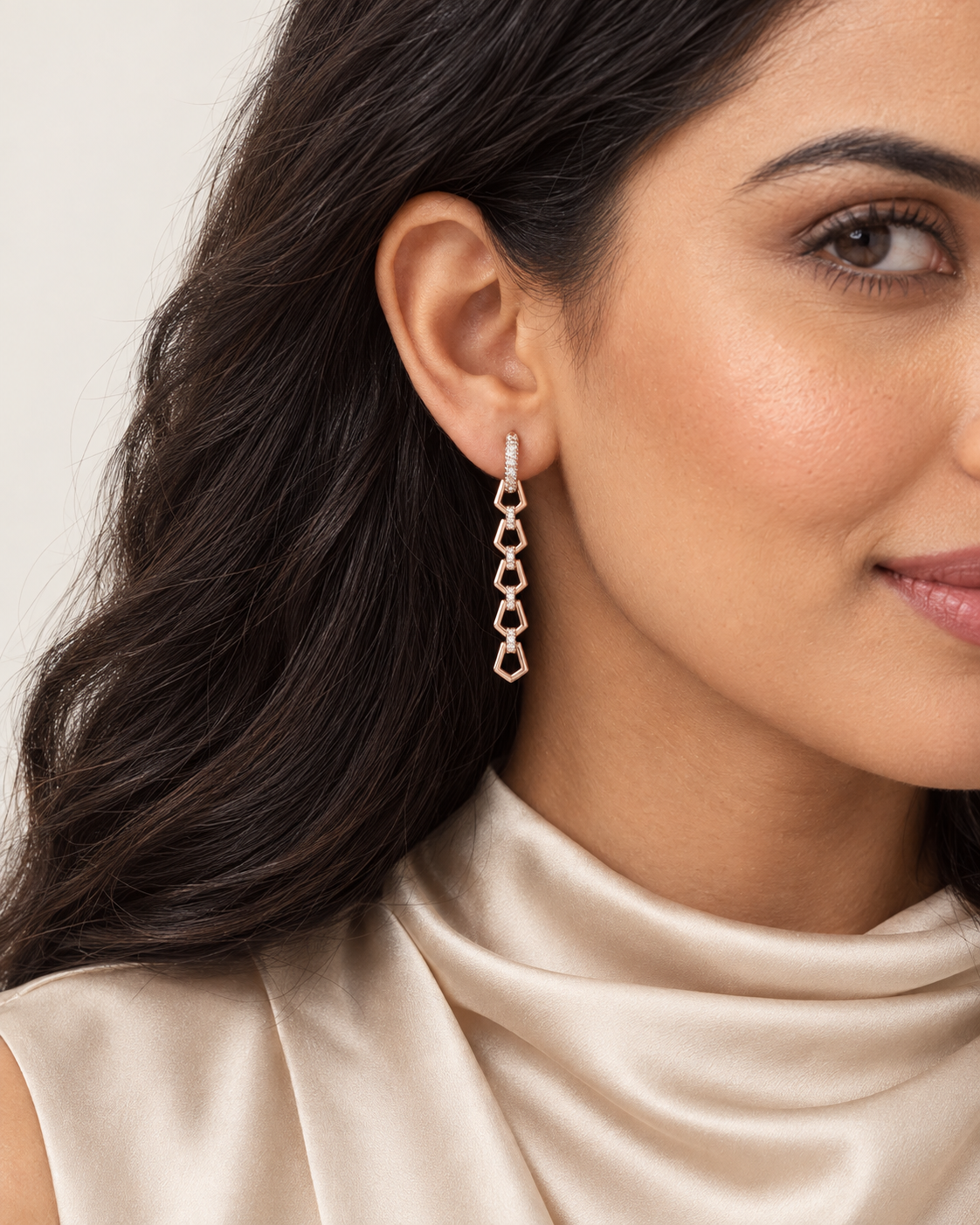 Open Link Drop Earrings — worn close view