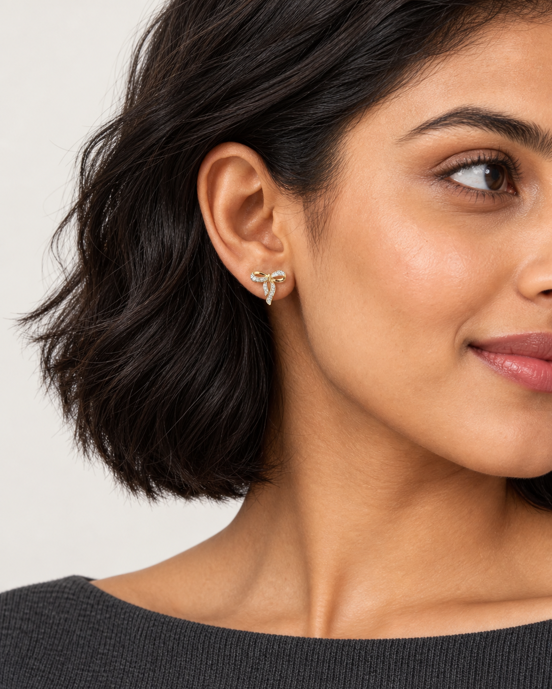 Pavé Ribbon Studs — worn close view