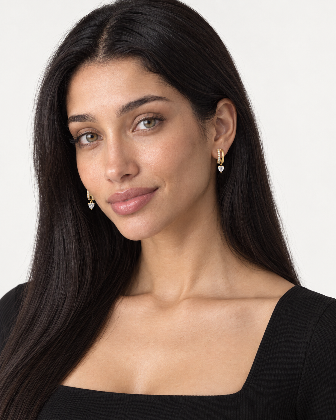 Pear Drop Hoops — worn studio view