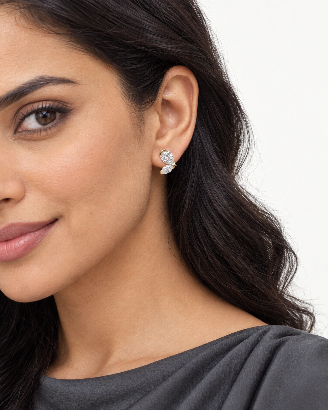Pear Wing Studs — worn close view