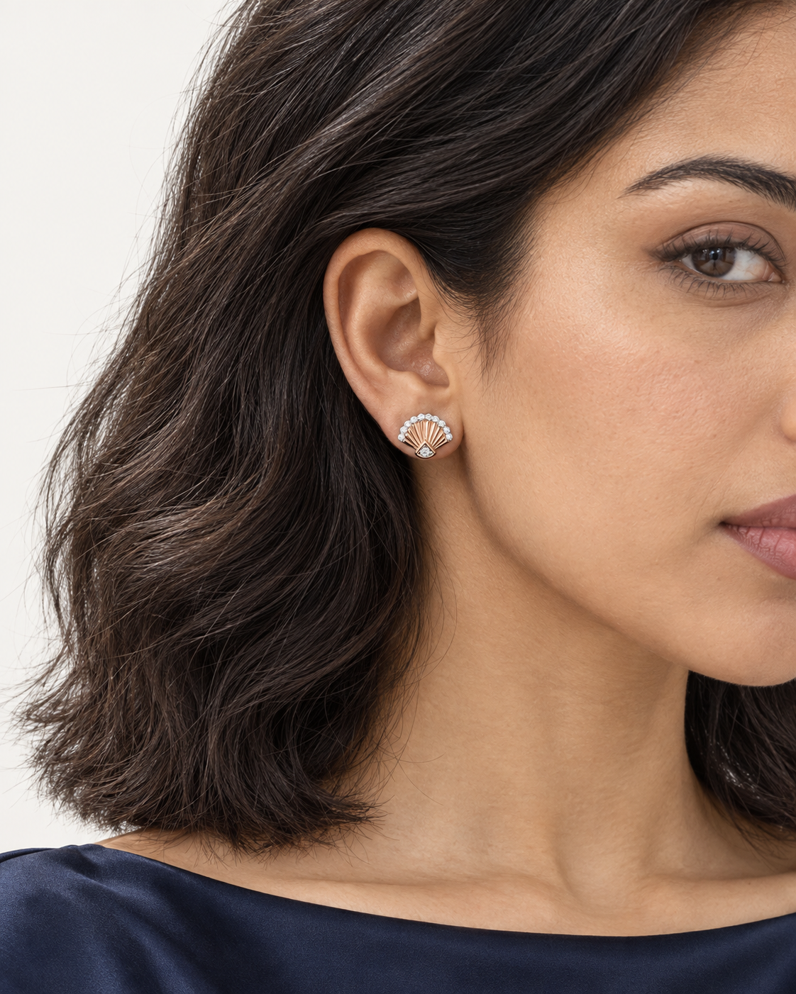 Shell Fan Studs — worn close view