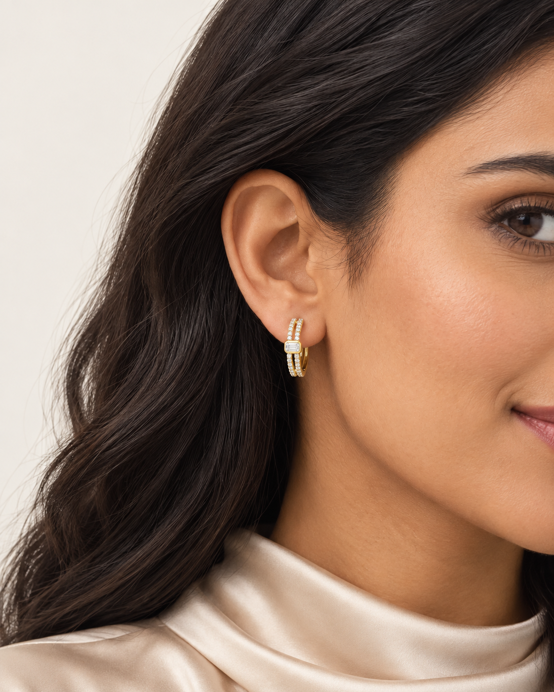Split Baguette Hoops — worn close view