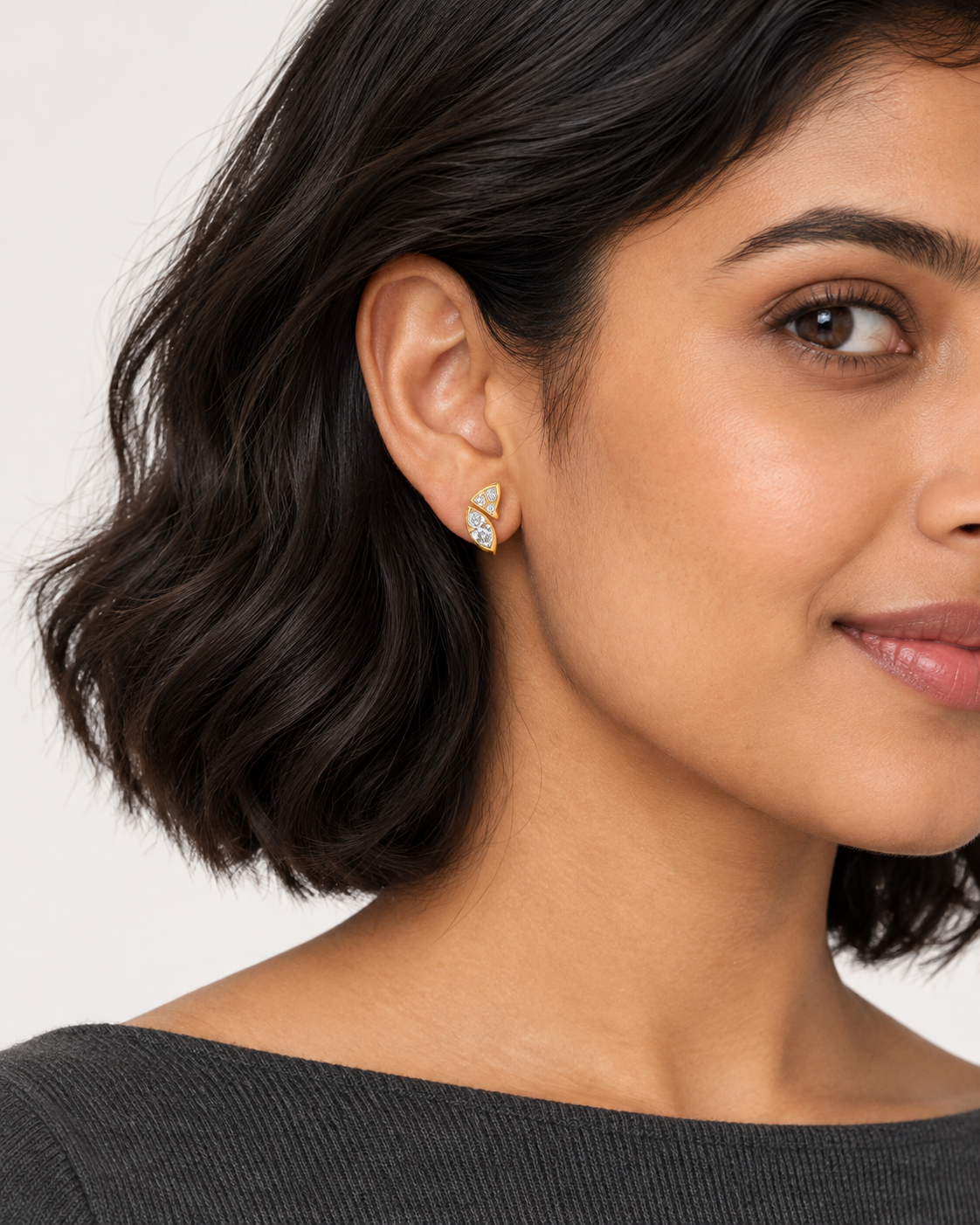 Split Leaf Studs — worn close view