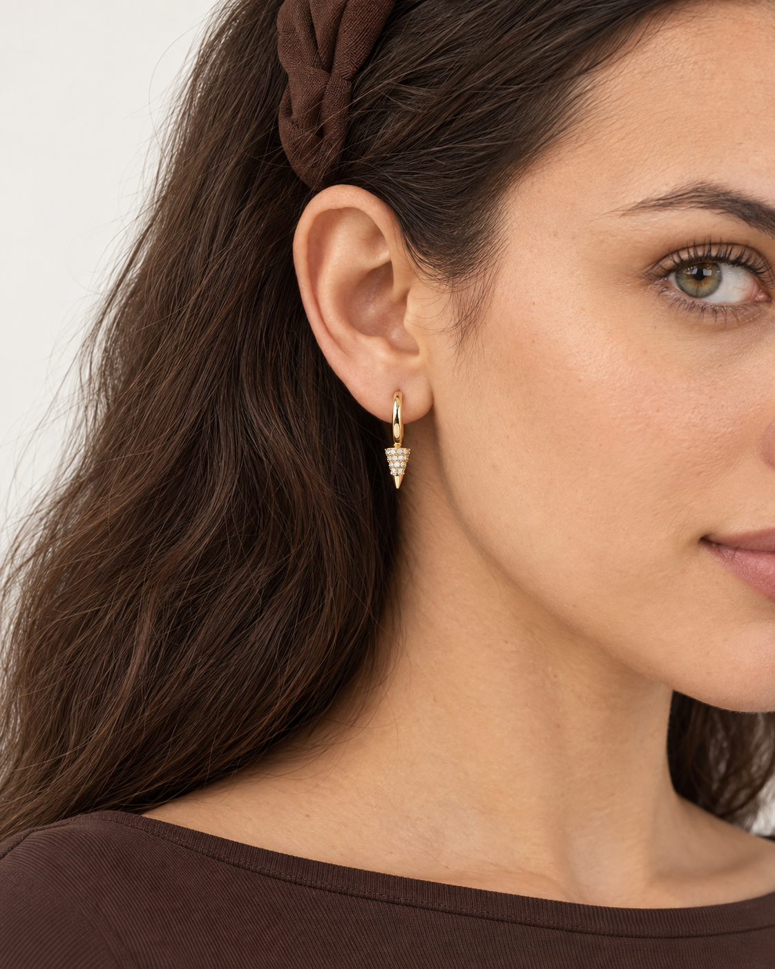 Tapered Spike Hoops — worn close view